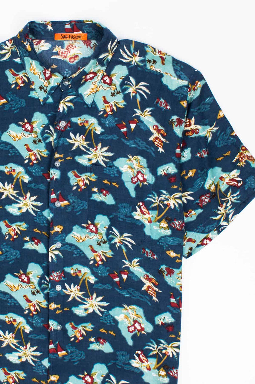 Island Print Vintage Tropical Hawaiian Shirt