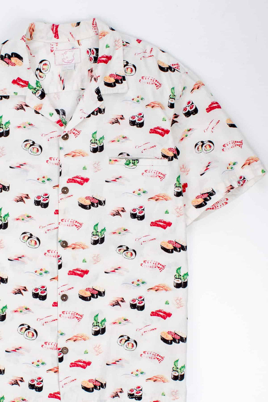 Vintage Sushi Print Camp Hawaiian Shirt