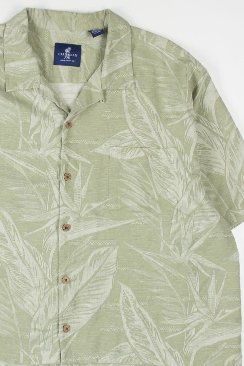 Olive Large Leaf Print Hawaiian Shirt