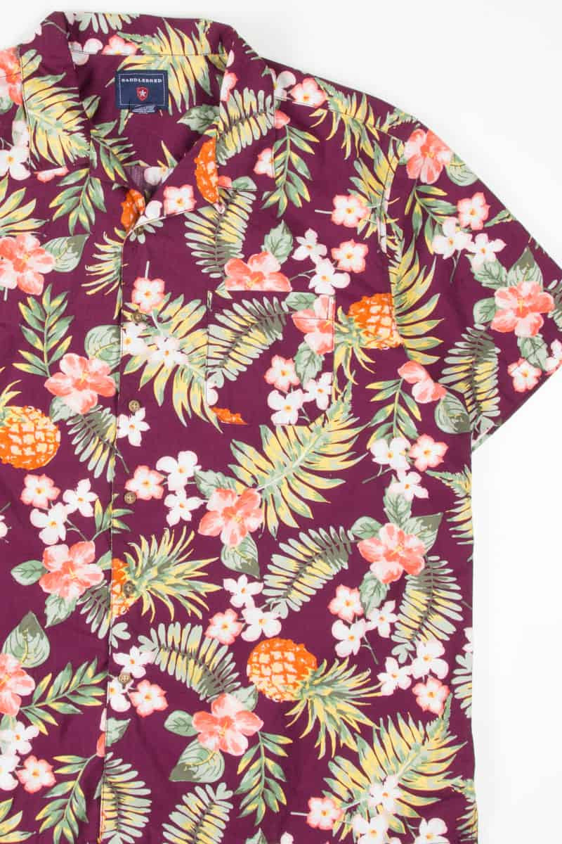 Burgundy Pineapple Floral Hawaiian Shirt
