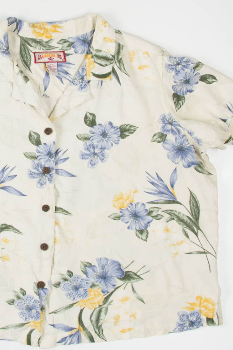Beige & Blue Floral Hawaiian Shirt