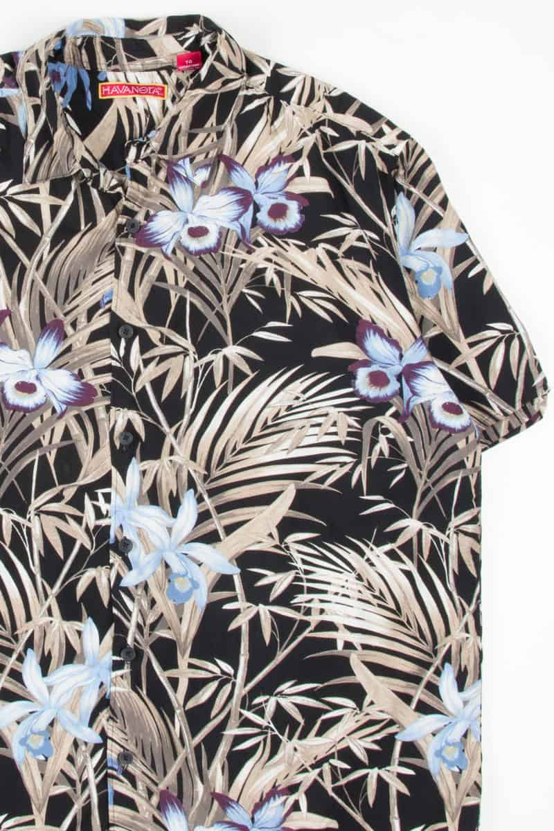 Blue & Black Contrast Tropical Floral Hawaiian Shirt