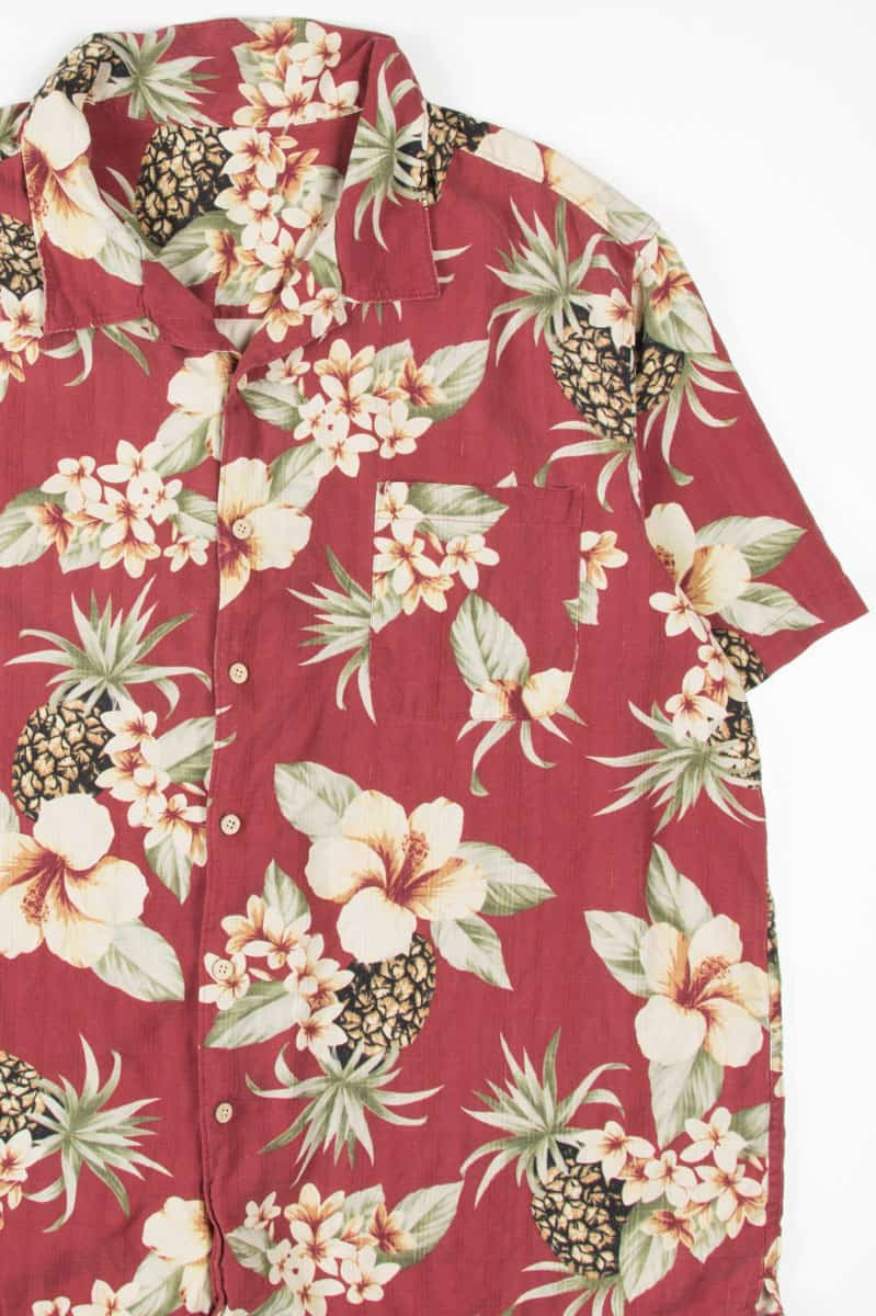 Rust Pineapple Floral Hawaiian Shirt