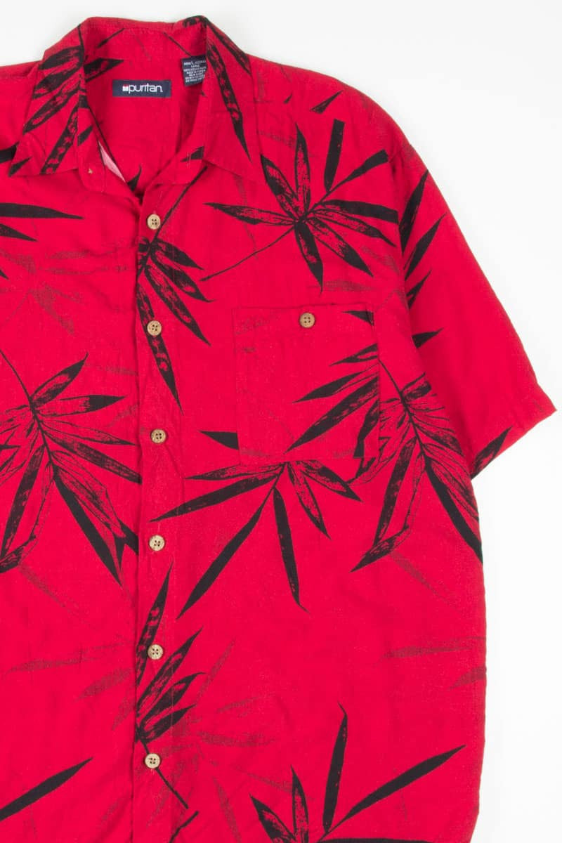 Red Palm Leaf Print Hawaiian Shirt