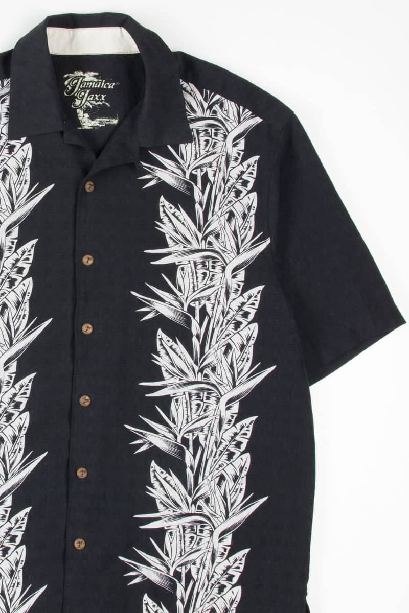 Black & White Flora Bowling Stripes Hawaiian Shirt