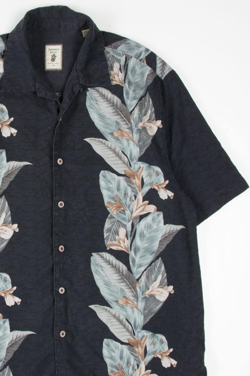 Black Leaves Bowling Stripe Hawaiian Shirt