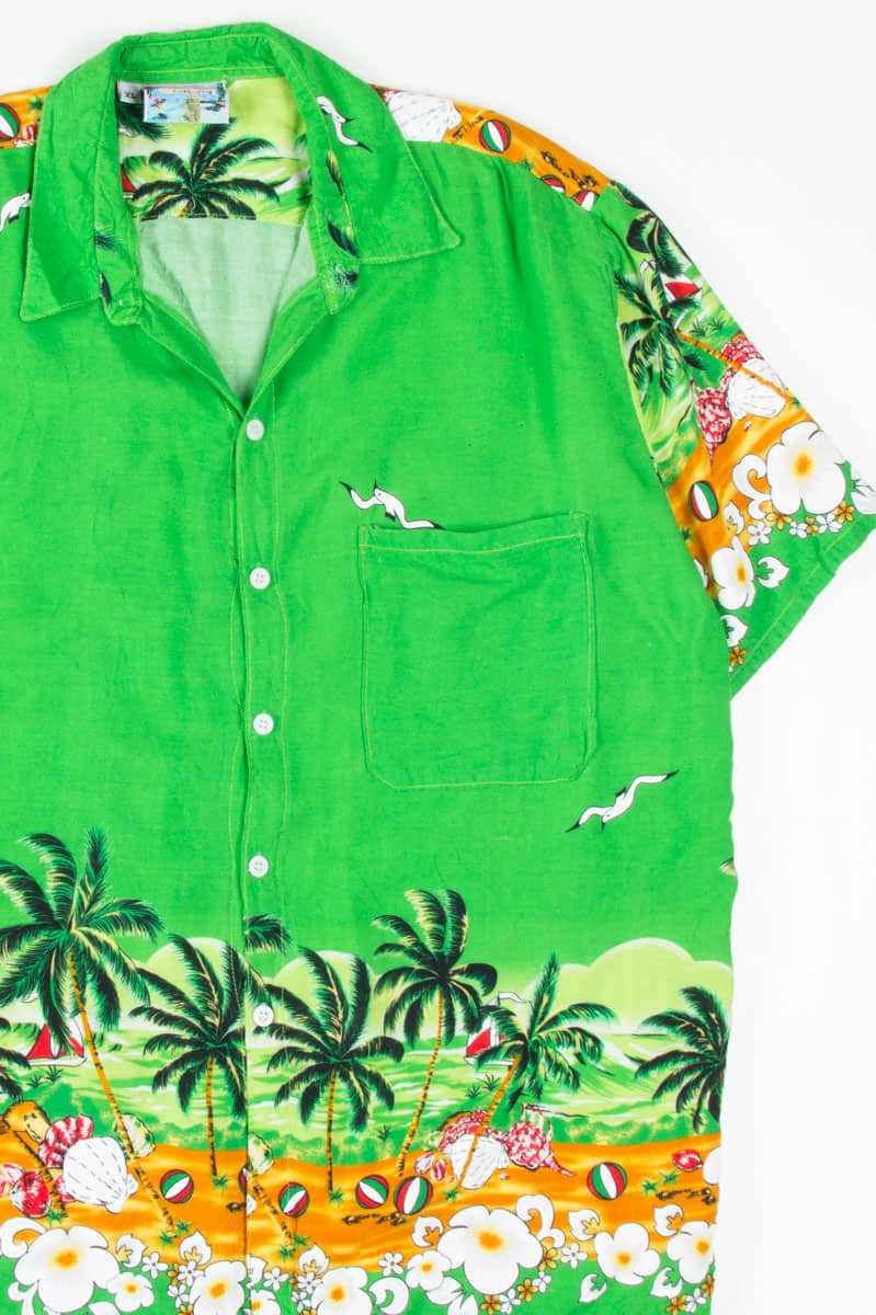 Green Beach Shells Hawaiian Shirt