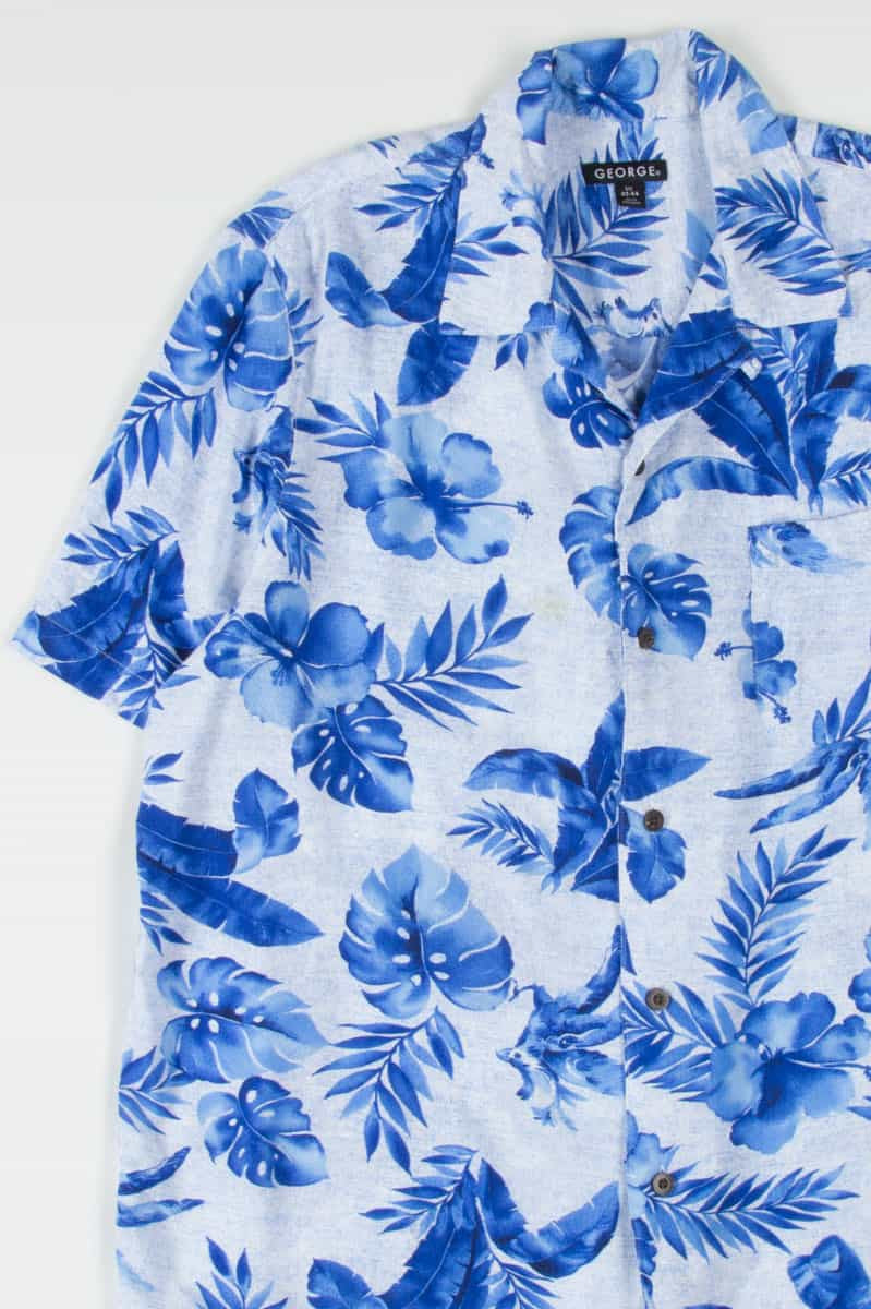 Blue Floral Print Hawaiian Shirt