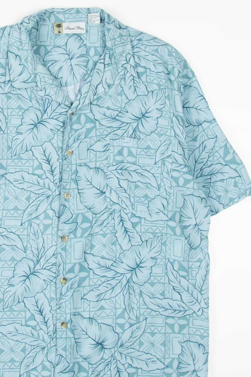 Blue Abstract Leaf Print Hawaiian Shirt
