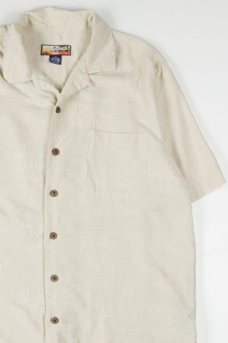 Cream Bamboo Print Silk Hawaiian Shirt