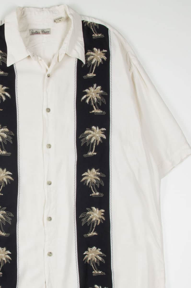Cream Palm Tree Bowling Stripes Hawaiian Shirt