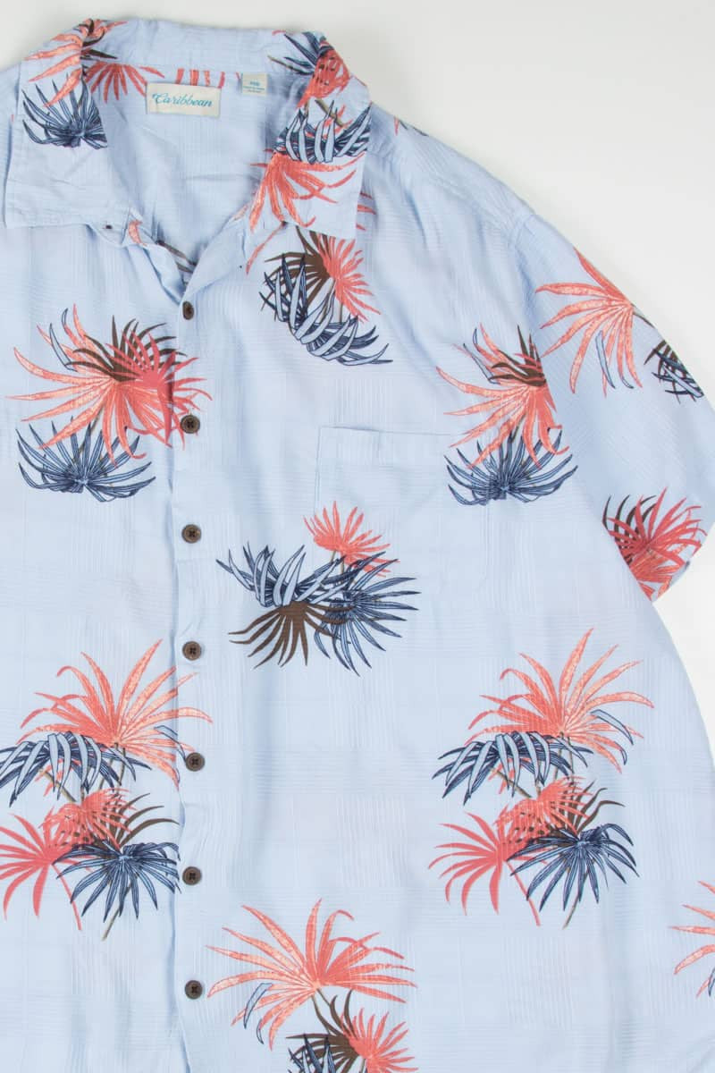 Blue Textured Palm Fronds Hawaiian Shirt