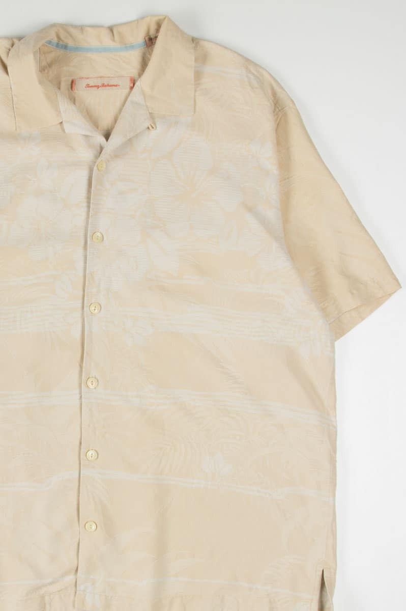 Peach Silk Tommy Bahama Striped Hawaiian Shirt