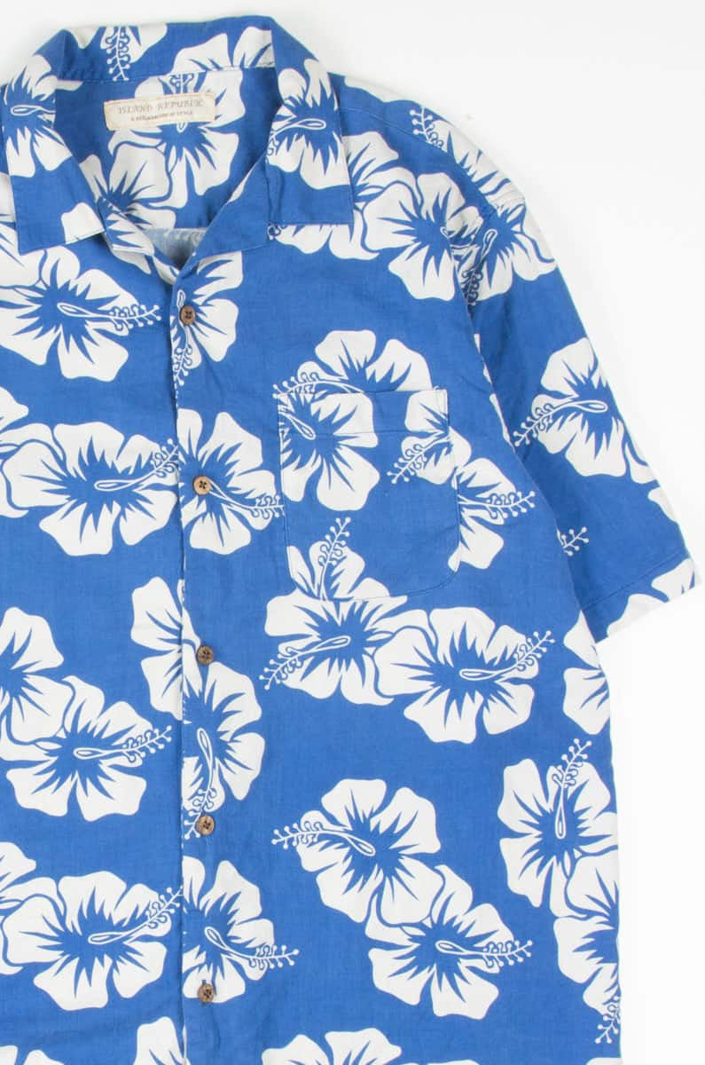 Blue & White Hibiscus Hawaiian Shirt