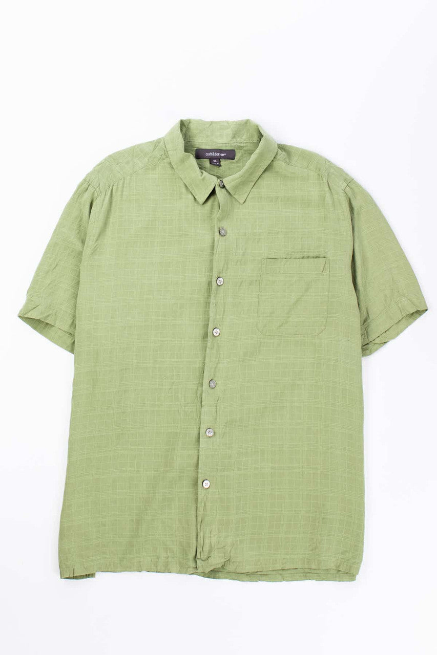 Yellow Green Woven Grid Silk Hawaiian Shirt