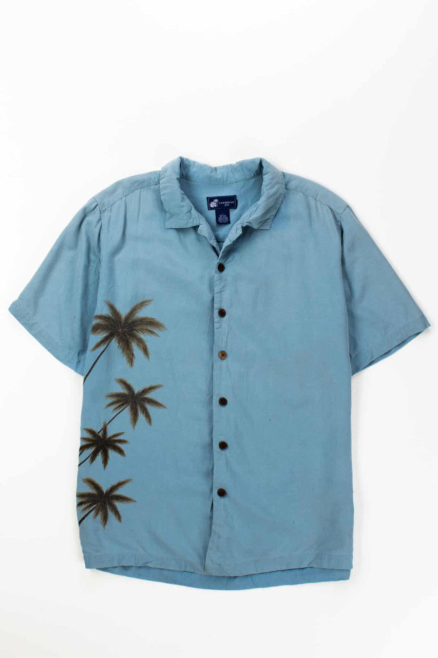 Palm Printed Light Blue Silk hawaiian Shirt