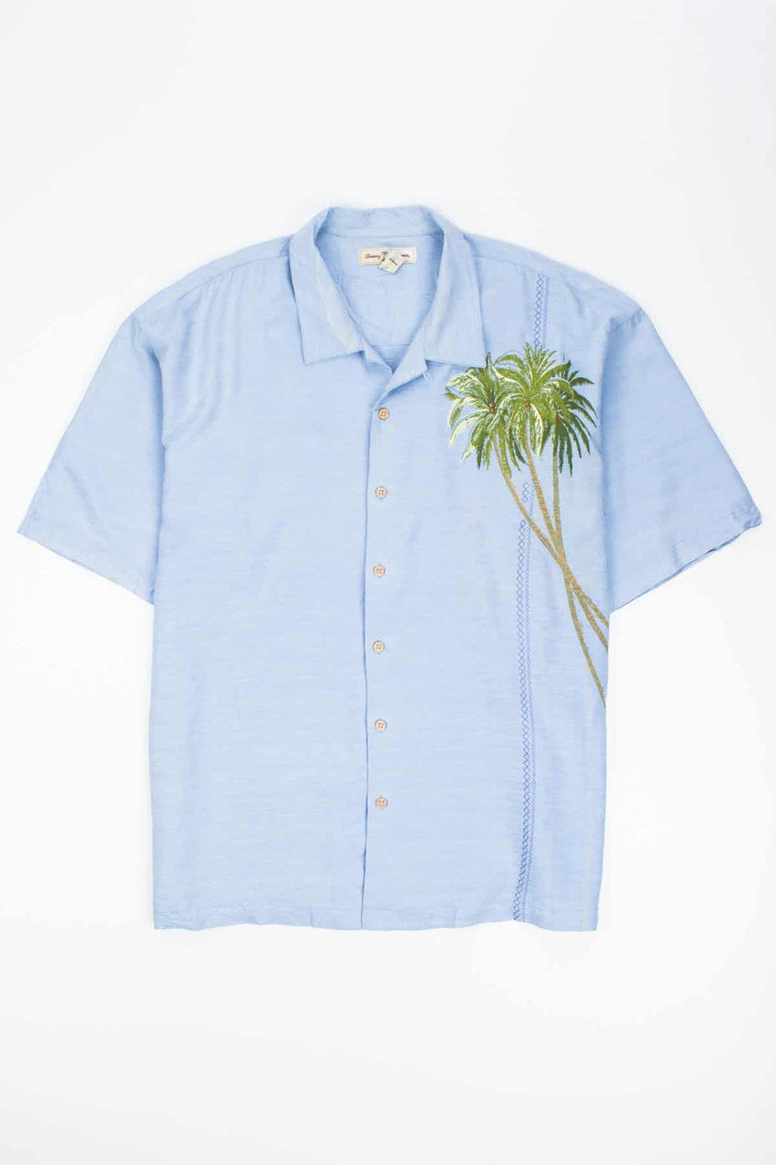 Embroidered Palm Tree Vintage Silk Hawaiian Shirt