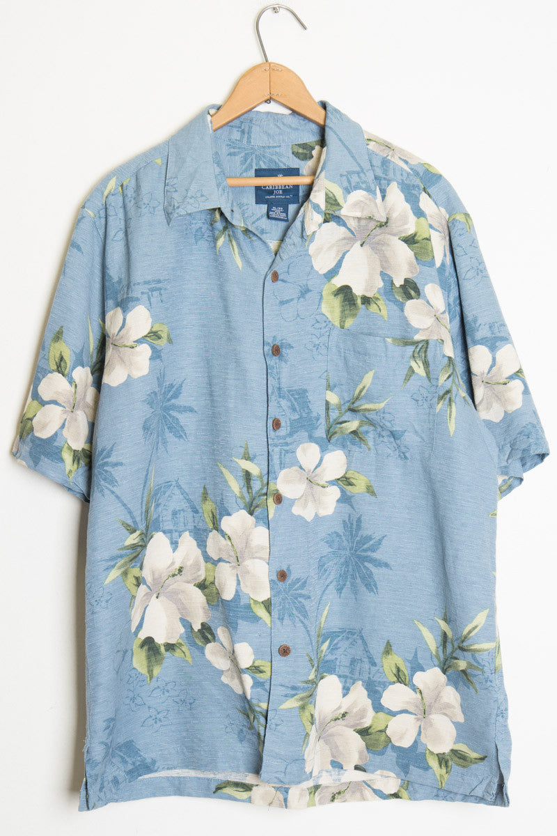 Blue Hibiscus Vintage Hawaiian Shirt