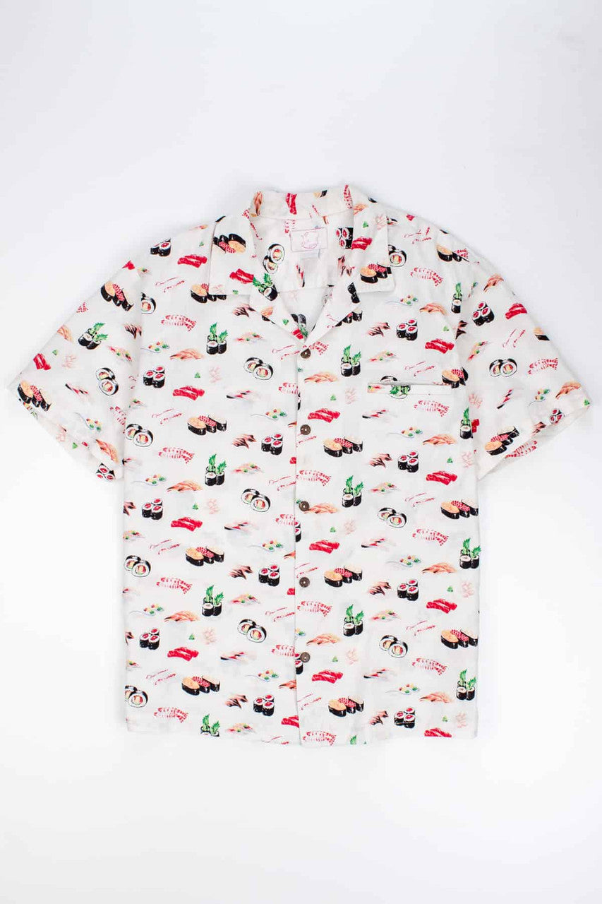 Vintage Sushi Print Camp Hawaiian Shirt