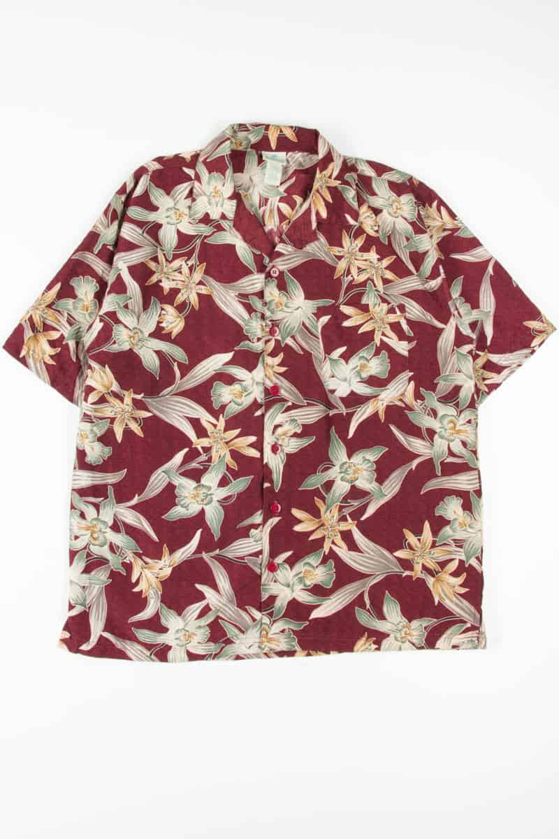 Burgundy Floral Hawaiian Shirt