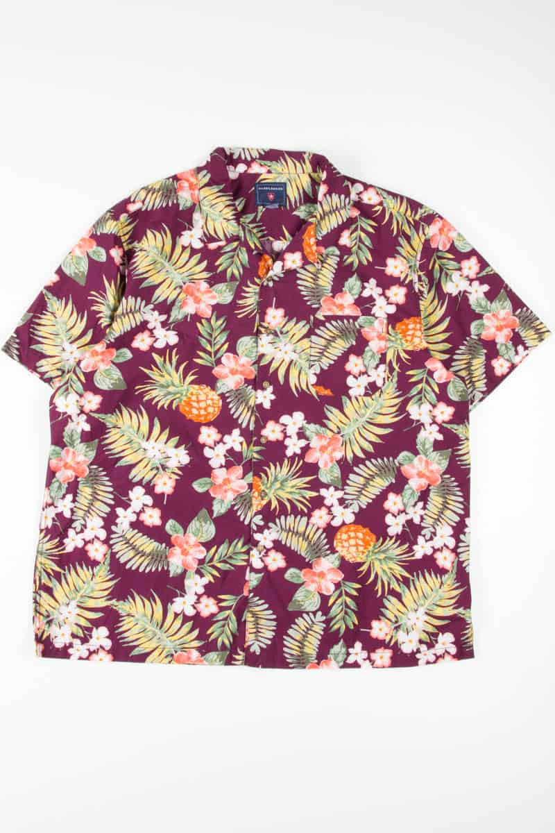 Burgundy Pineapple Floral Hawaiian Shirt