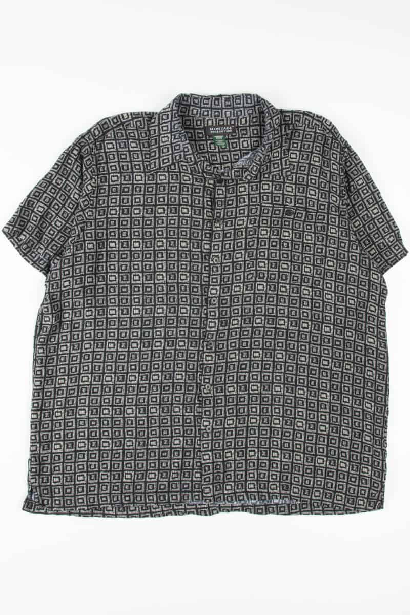 Black Square Patterned Button Up Rayon Shirt