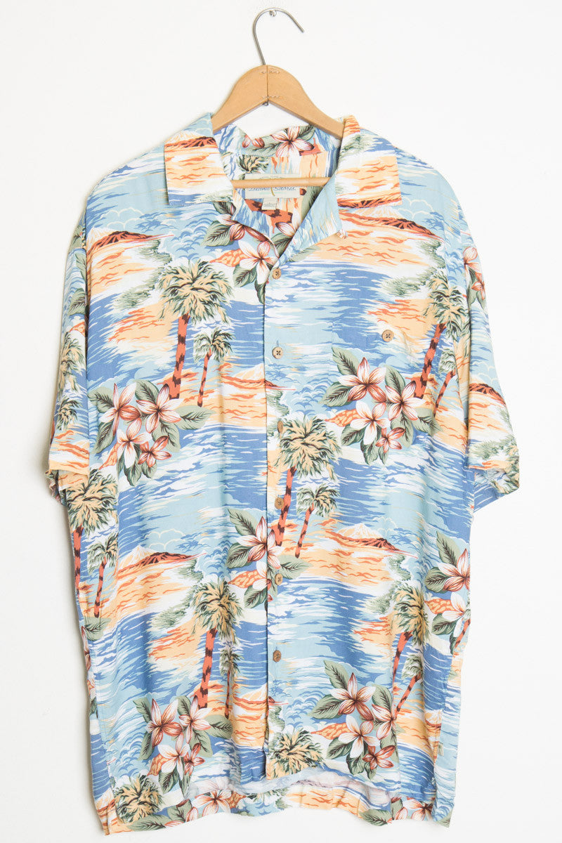 Beach and Flowers Vintage Hawaiian Shirt