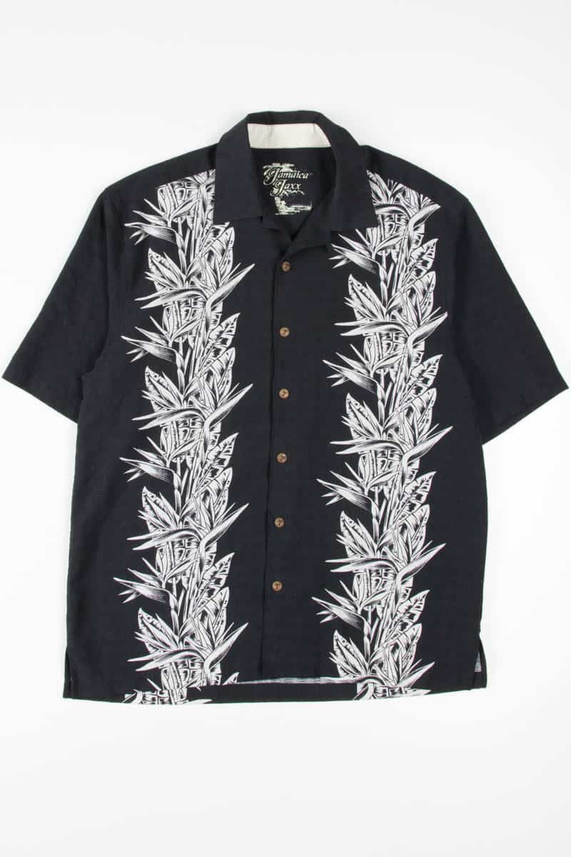 Black & White Flora Bowling Stripes Hawaiian Shirt