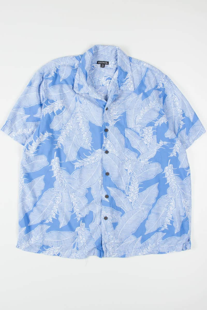 Blue & White Leaves Hawaiian Shirt