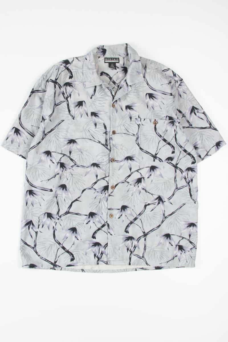 Grey Leaf Outlines Hawaiian Shirt