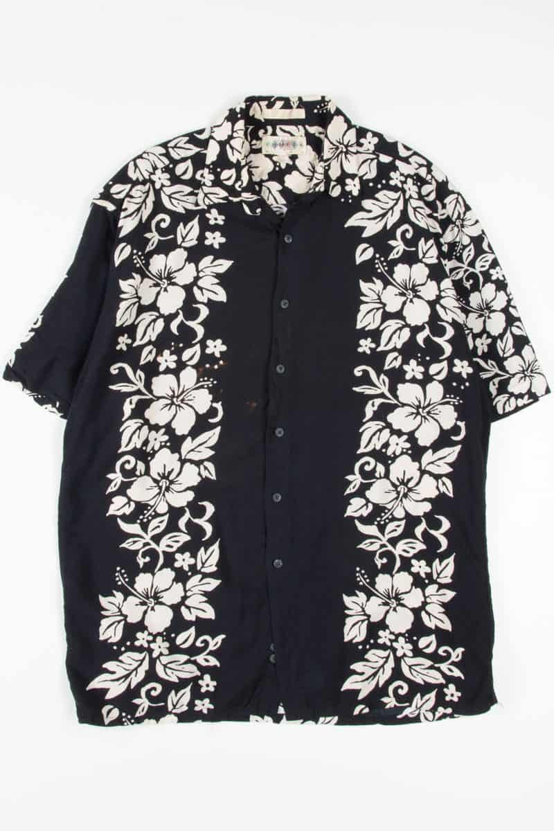 Black Hibiscus Bowling Pattern Hawaiian Shirt