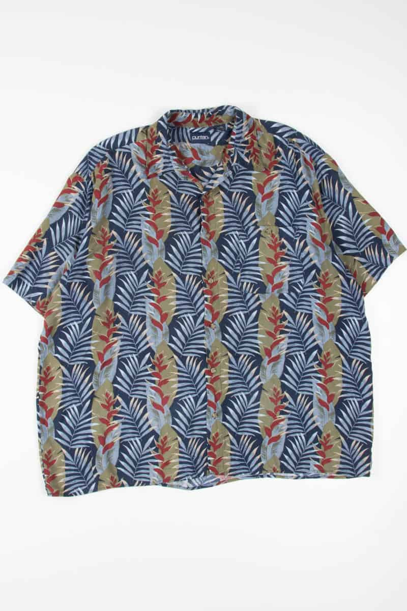 Blue Leaf Print Hawaiian Shirt