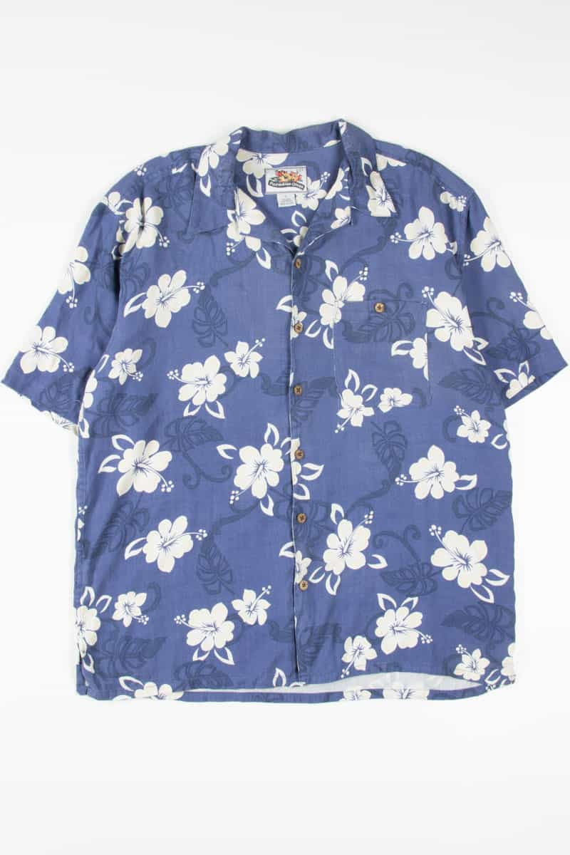 Blue & Cream Hibiscus Hawaiian Shirt