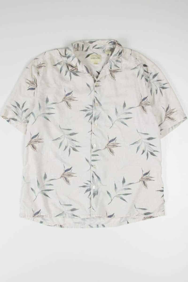 Textured Leave Print Silk Hawaiian Shirt