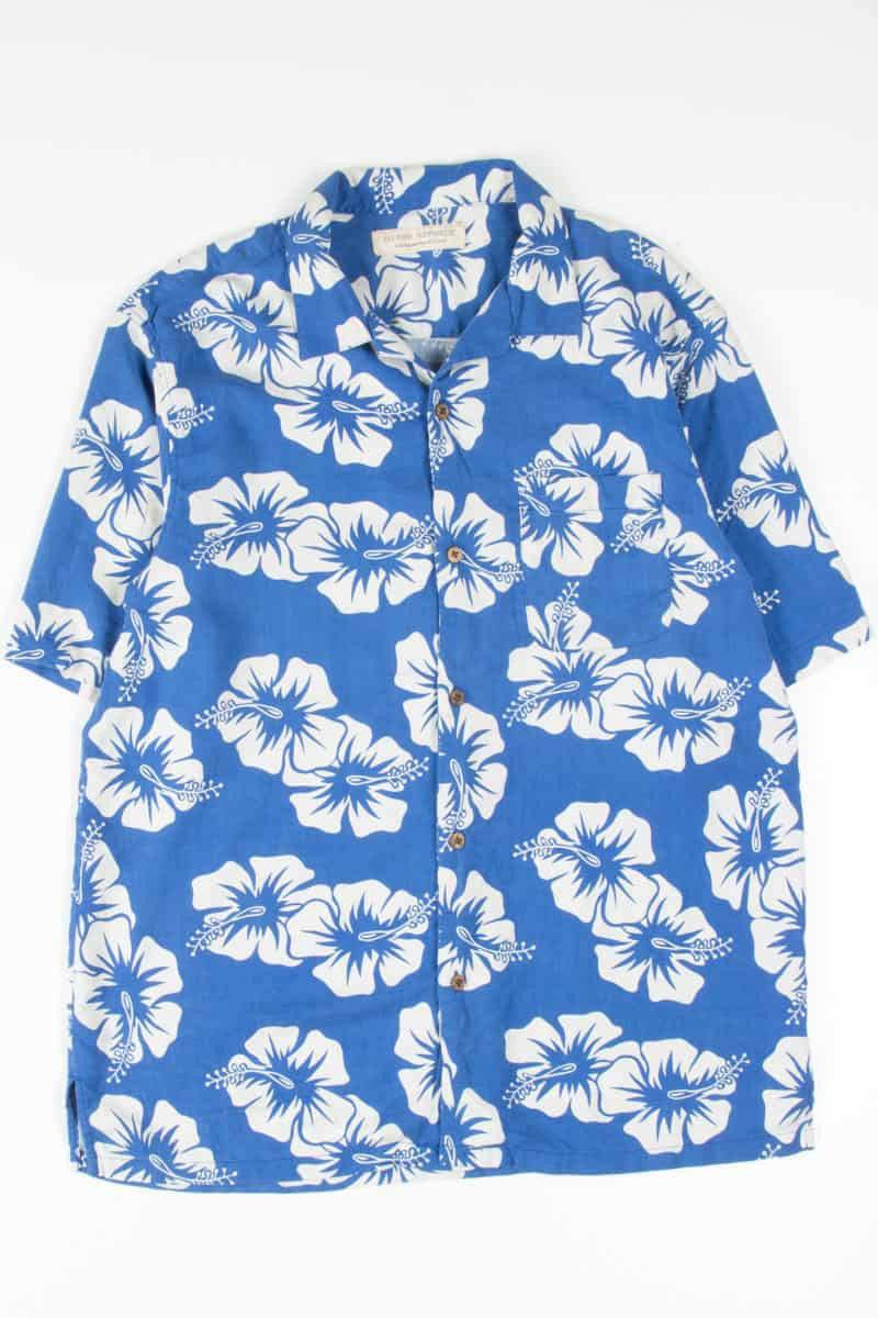 Blue & White Hibiscus Hawaiian Shirt