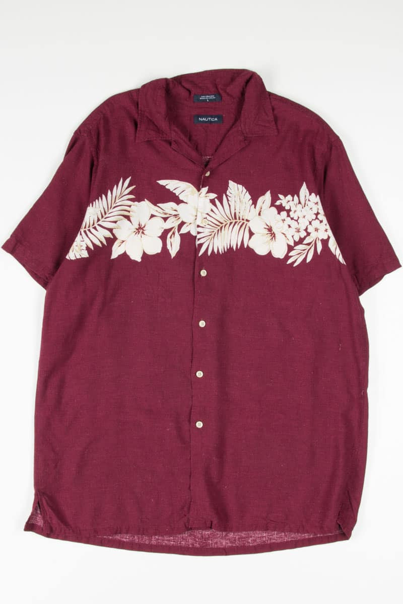 Burgundy Floral Stripe Hawaiian Shirt