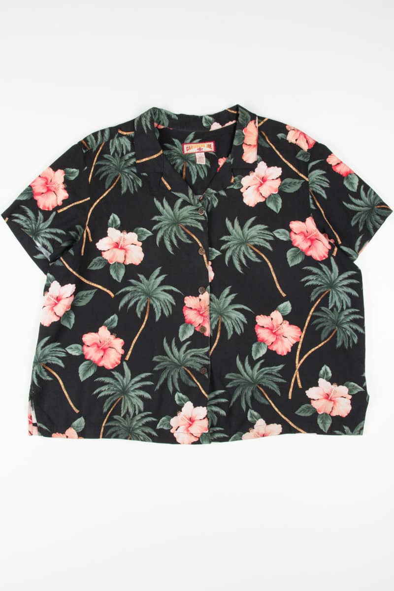 Black & Pink Hibiscus Print Hawaiian Shirt 1849