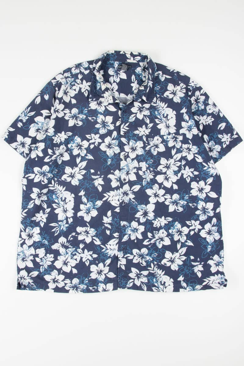 Retro Blue Hibiscus Hawaiian Shirt 1882