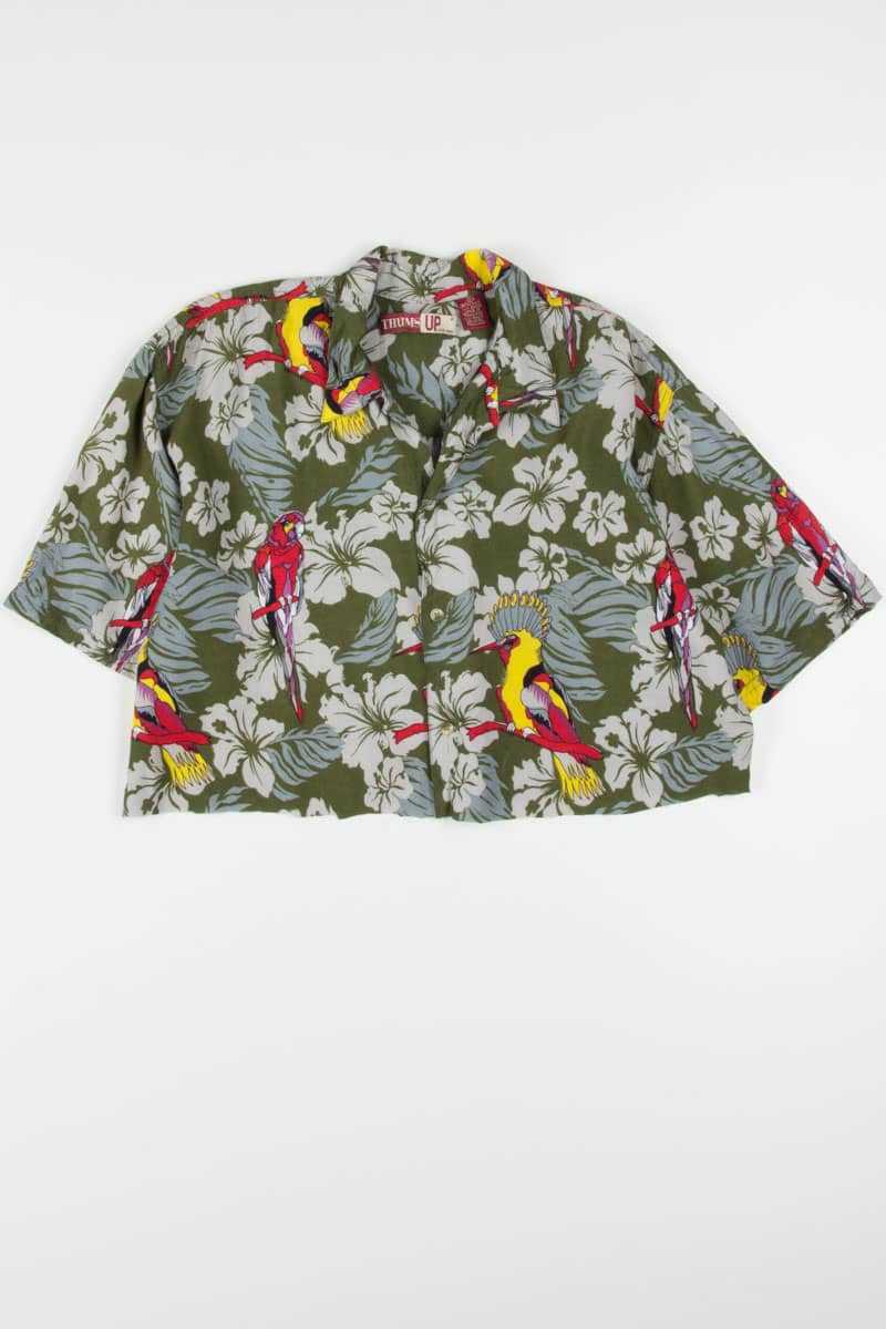 Olive Parrots Cropped Hawaiian Shirt 1957