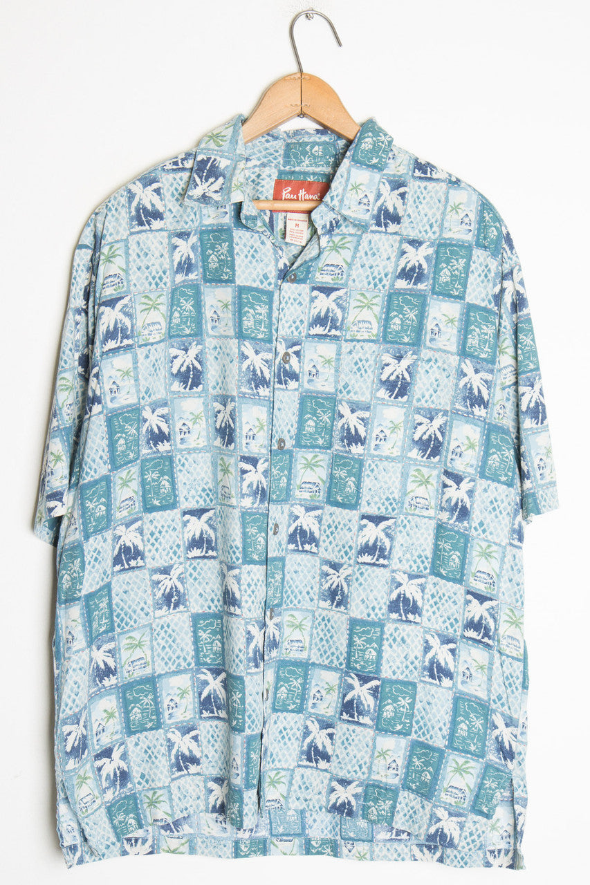 Blue Palm Checkered Vintage Hawaiian
