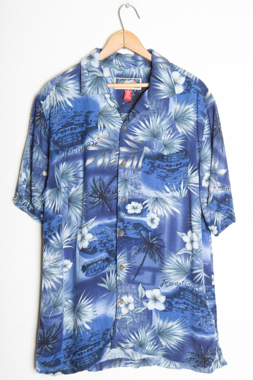 Navy Palm Leaf Vintage Hawaiian