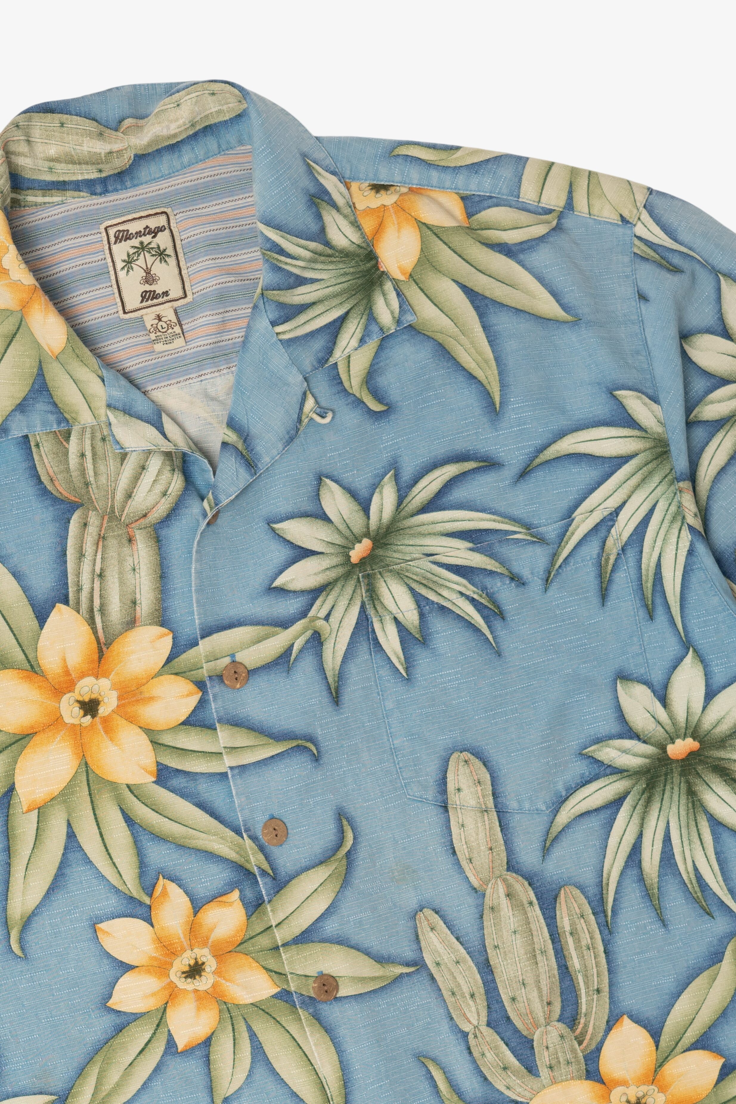Vintage Light Blue Montego Mon' Silk Hawaiian Button Up Shirt (1990s)