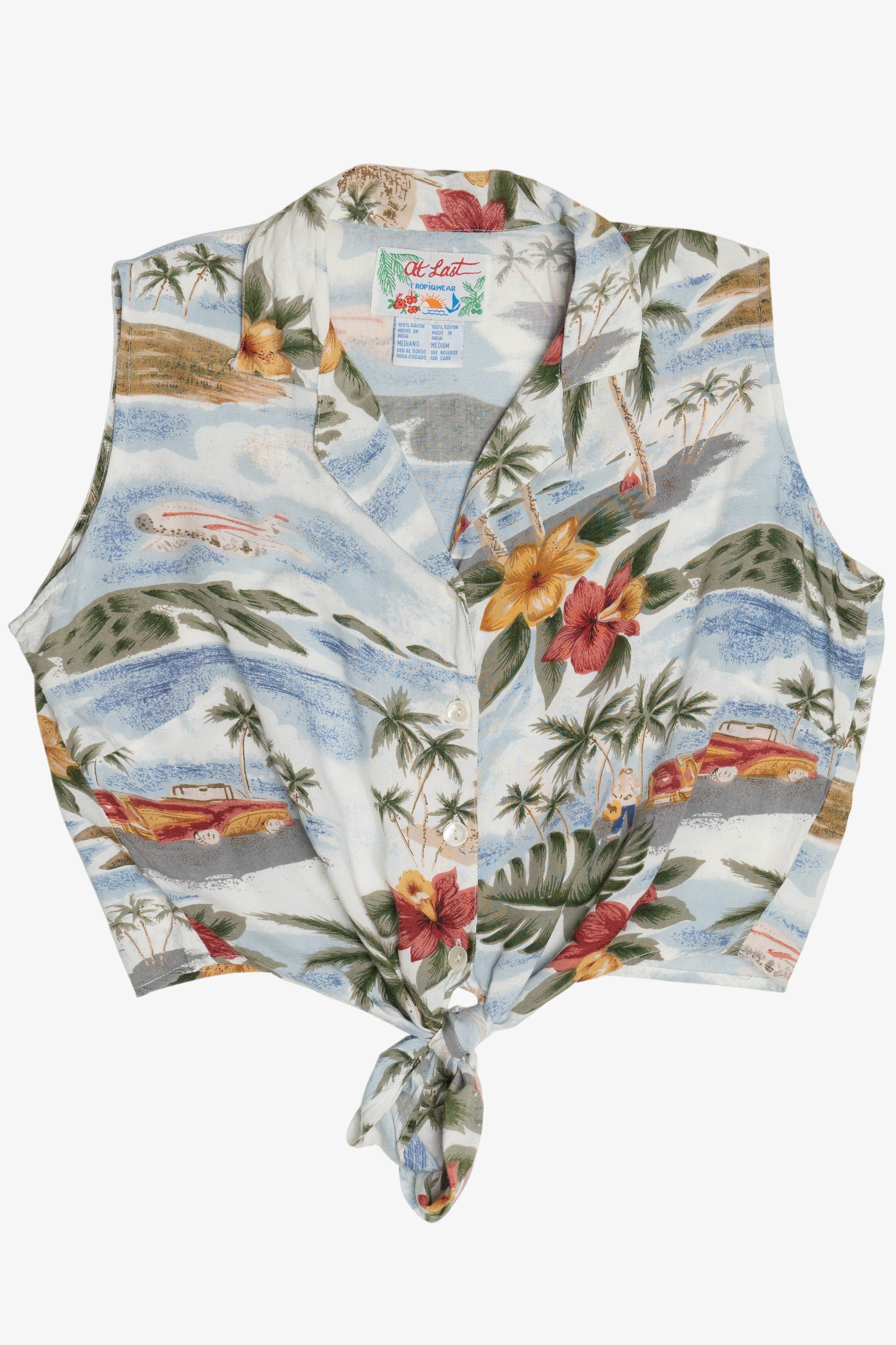 Vintage Sleeveless Hawaiian Cropped Tie Top (1990s)