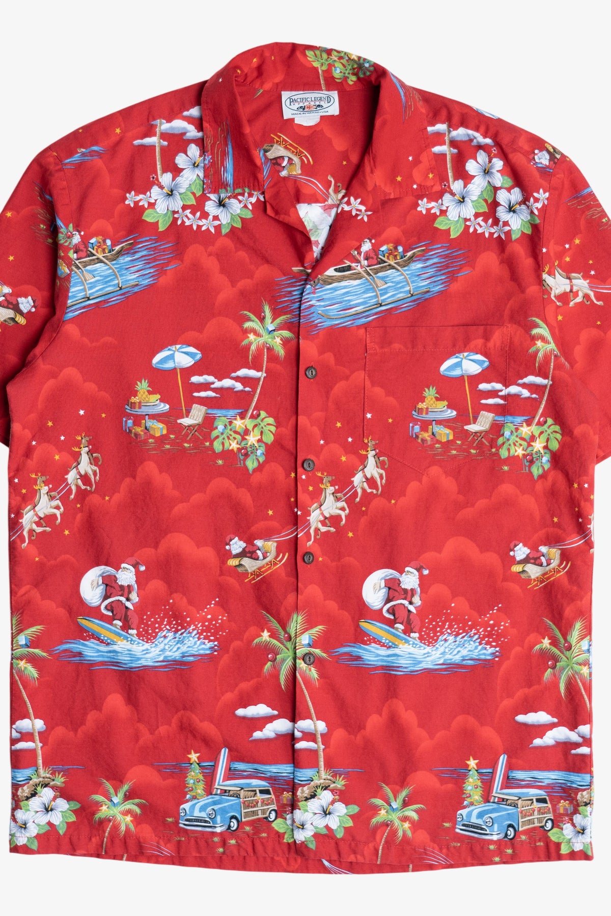 Santa & Reindeer Hawaiian Button Up Shirt (2010s)