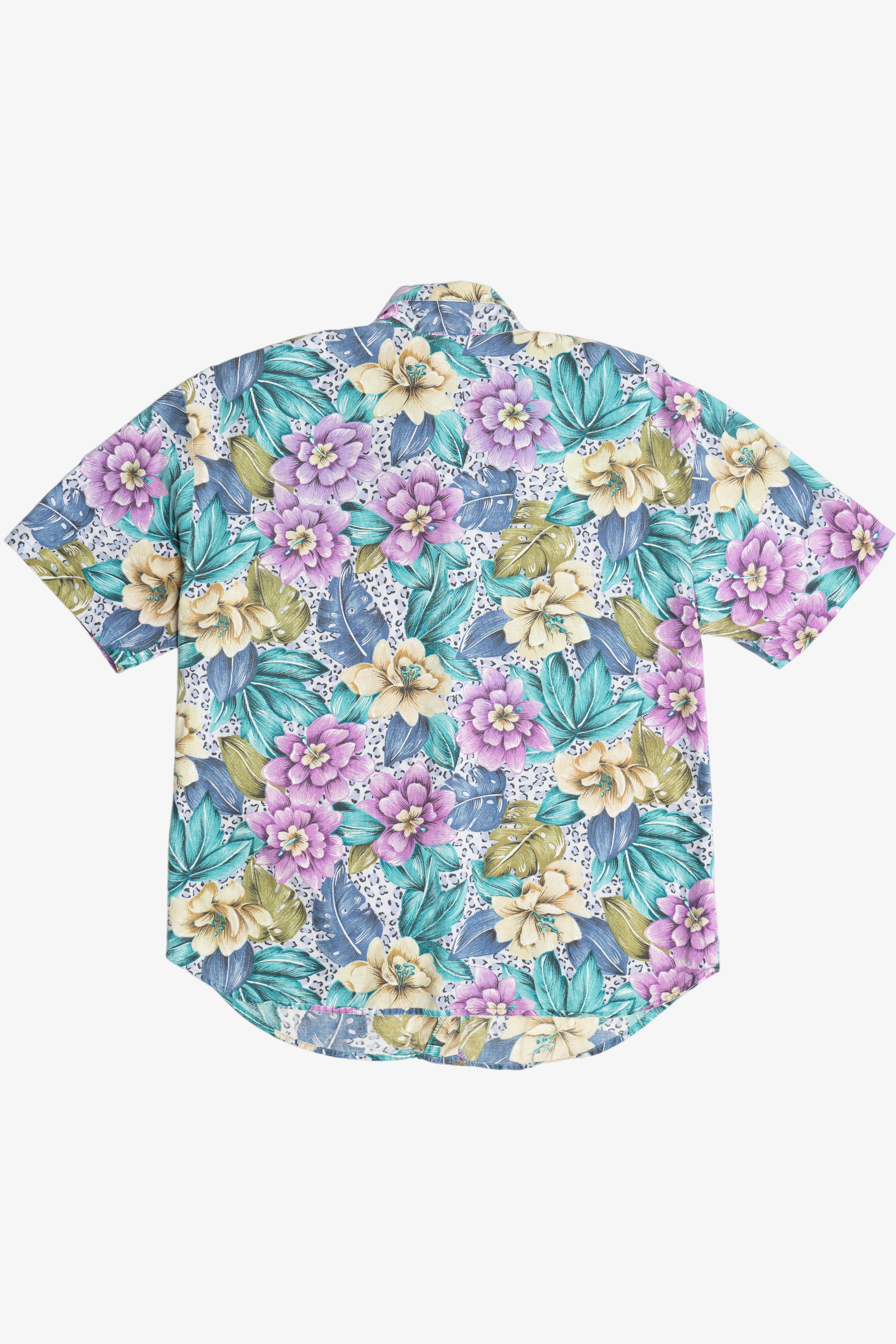 Vintage Floral Leopard Print Cotton Hawaiian Button Up (1980s)