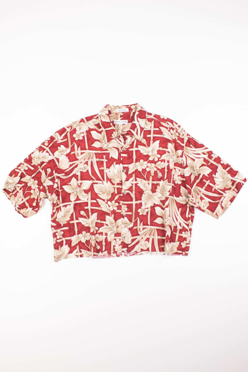 Cropped Raw Hem Bamboo Shoots Hawaiian Shirt