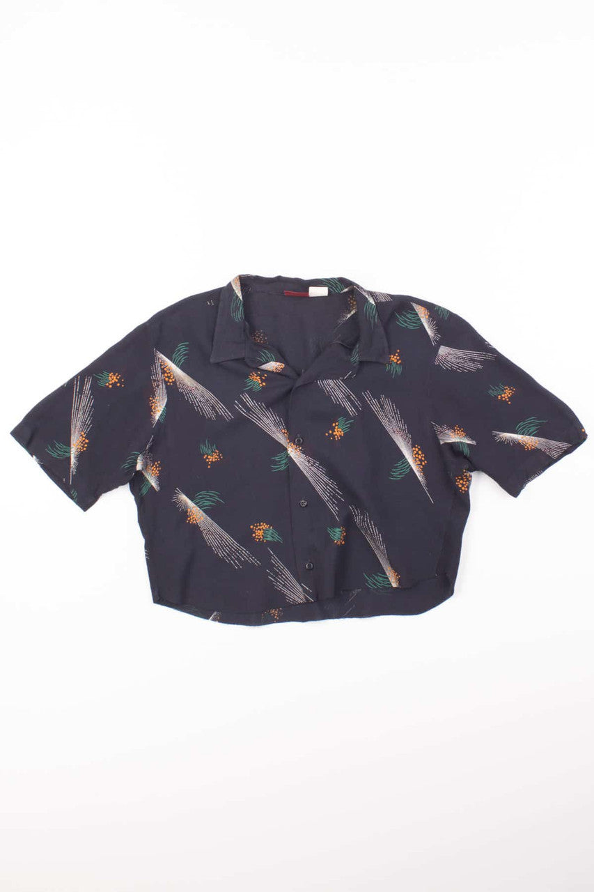 Cropped Vintage Burst Print Shirt
