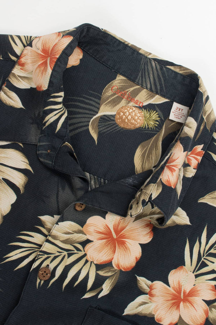 Vintage Silk Caribbean Pineapple Hawaiian Shirt 1989