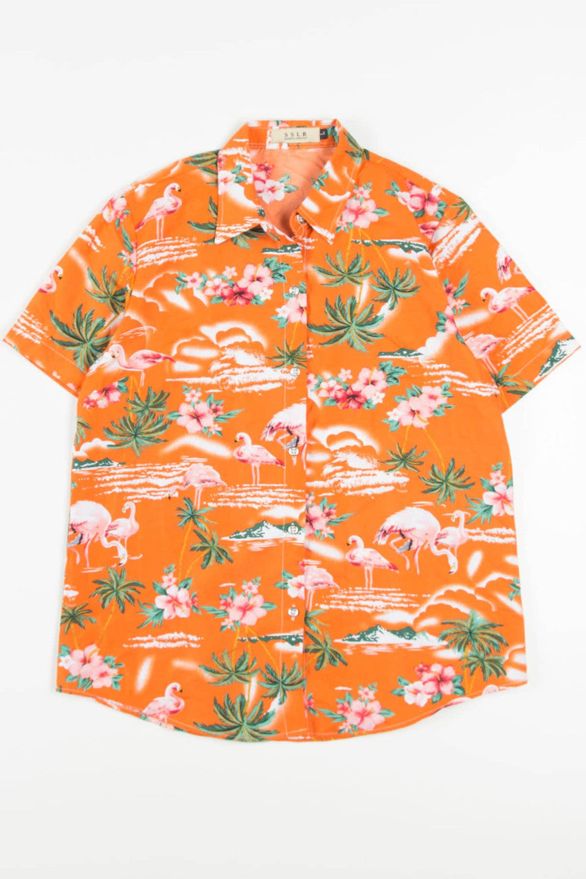 Women's Orange Flamingo Hawaiian Shirt 2040
