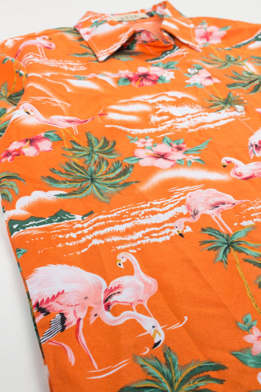 Women's Orange Flamingo Hawaiian Shirt 2040